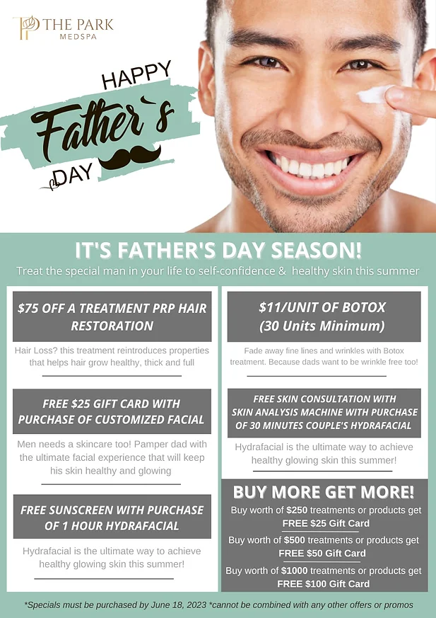 JUNE NEWSLETTER & SPECIALS 1 ITS FATHERS DAY SEASON blog thepark medspa in Highland Park NJ | JUNE NEWSLETTER & SPECIALS